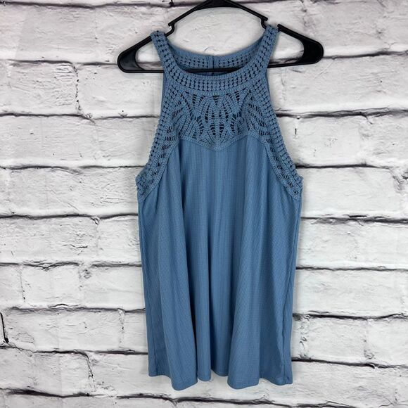 Torrid Blue Crochet Lace High Neck Sleeveless Tank Top Size 2 - Picture 2 of 8